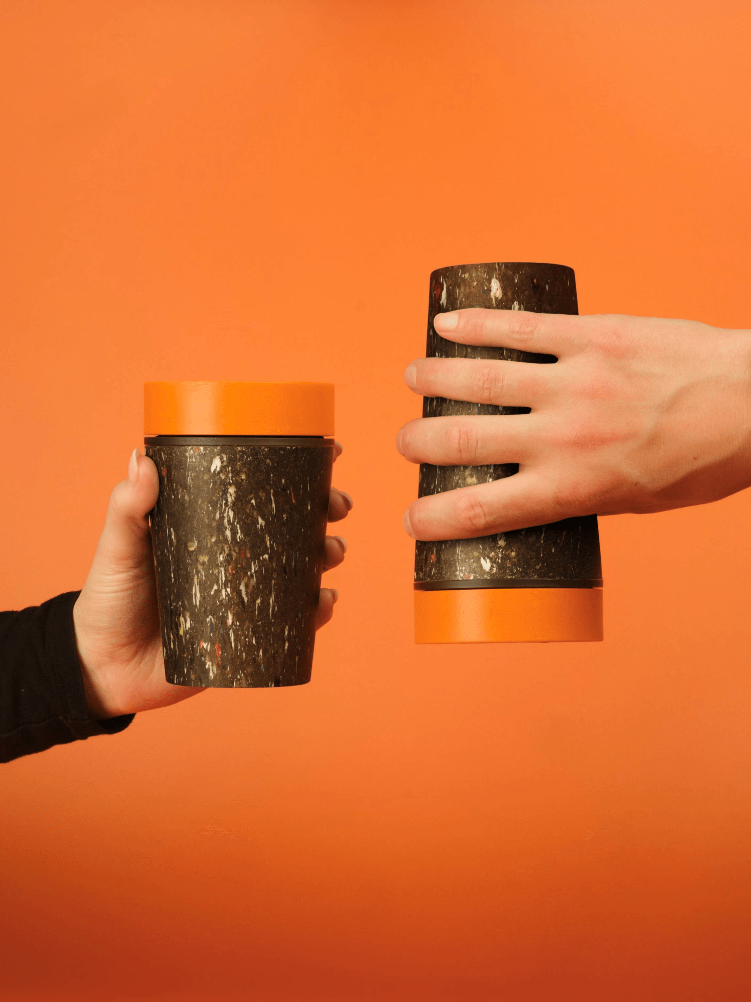 Reusable coffee cups made from recycled trainers